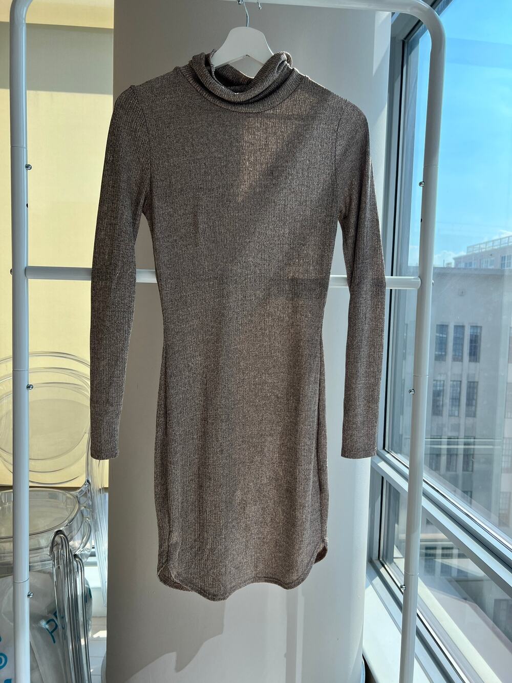 Varga Metallic Turtleneck Mini Dress - Silver - Size S